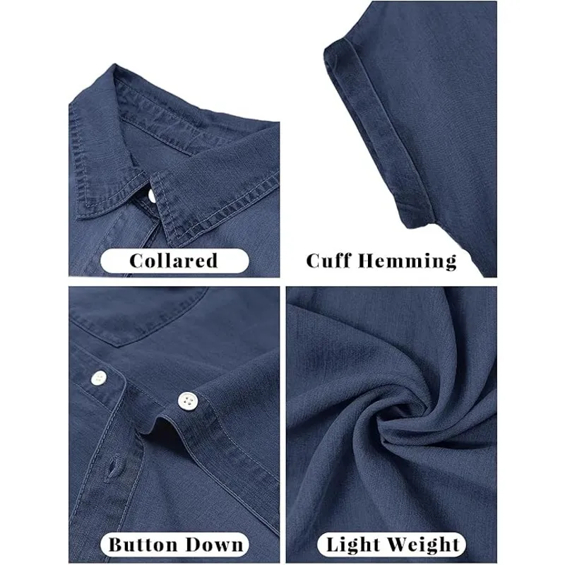 NWT ~ Women's Denim Look Casual Mini Cotton Blend Short Shirt Dress ~ MEDIUM Blue - Image 4