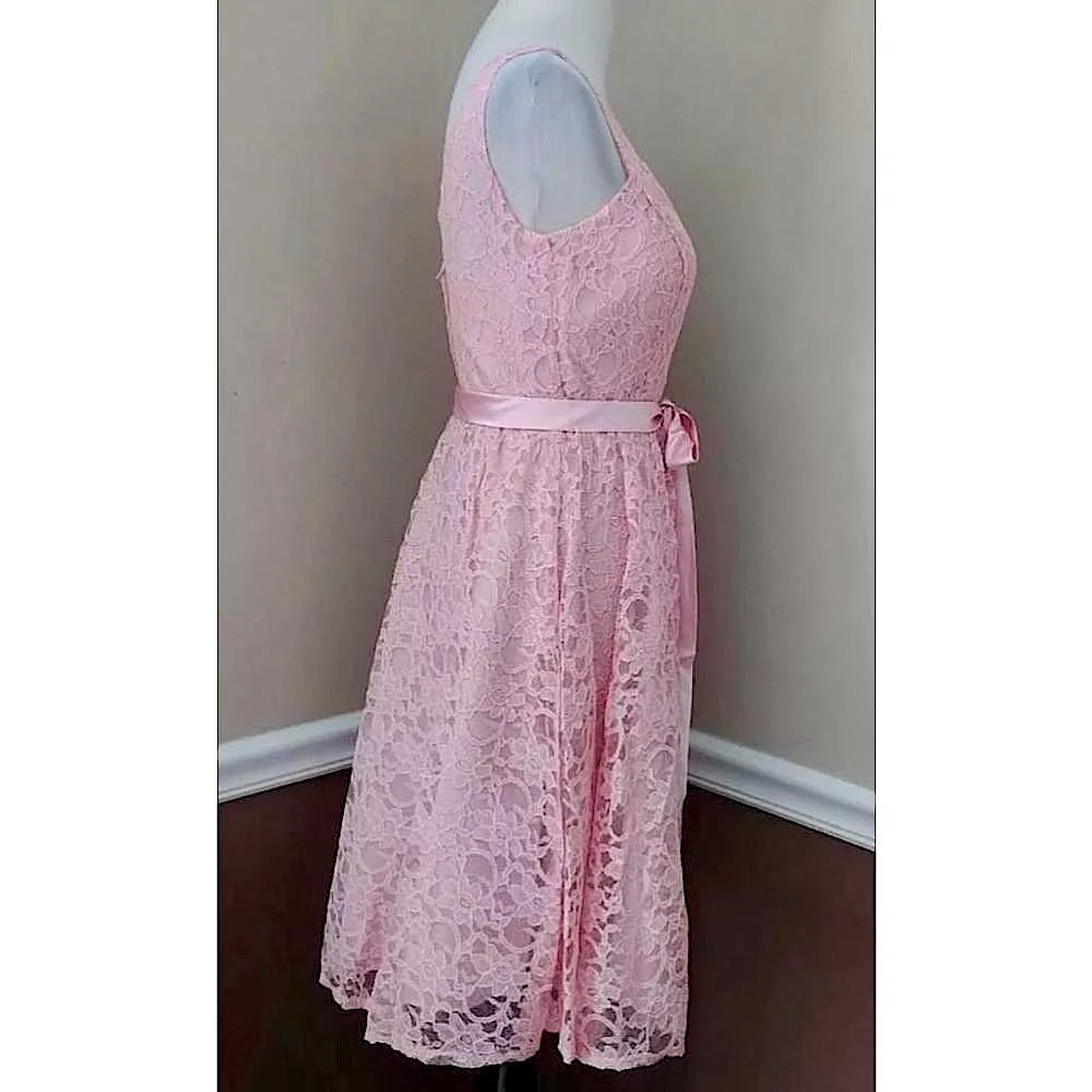 Barbiecore Pink Blush Lace Satin Sash Simply Devine Cocktail Dress by Marina Size 6 - Image 4