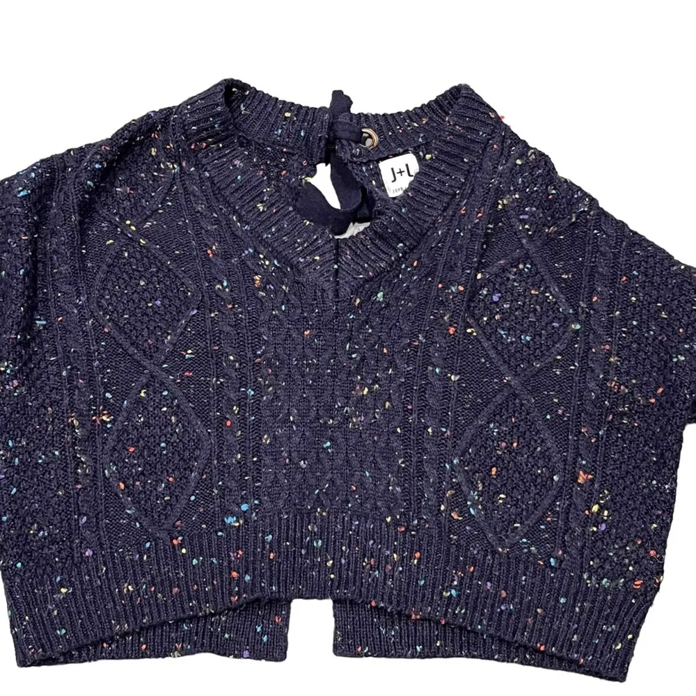 John + Jenn Blue Speckled Tie-Back Long Sleeve Cropped Sweater - Image 5