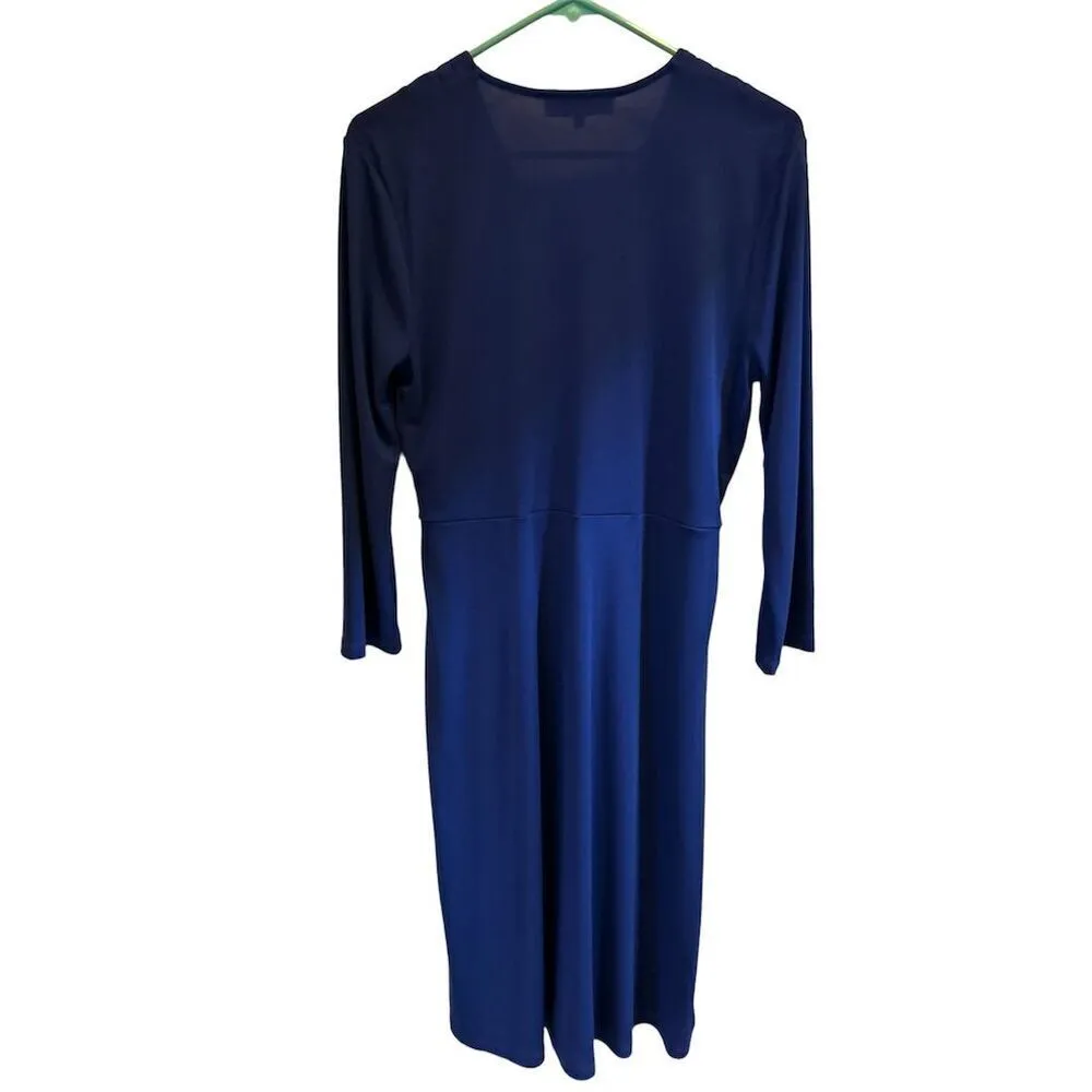 Jones‎ New York Women's Blue Long Sleeve Midi Dress Size L V-Neck Casual/Formal - Image 2