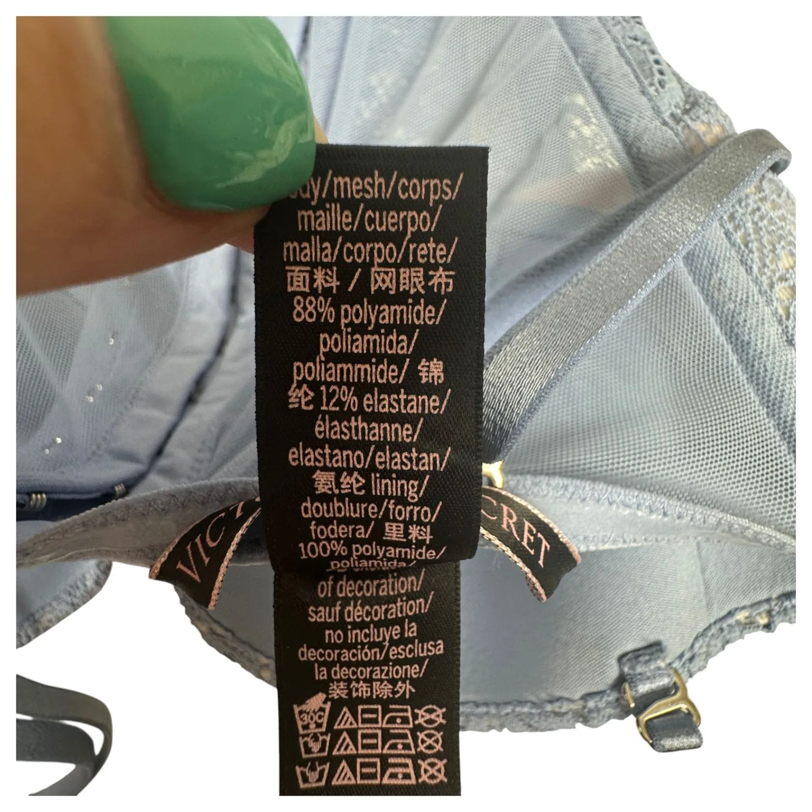 Victoria's Secret Blue Lace Semi Sheer Grommet Bustier Corset Top Size 34C - Image 7