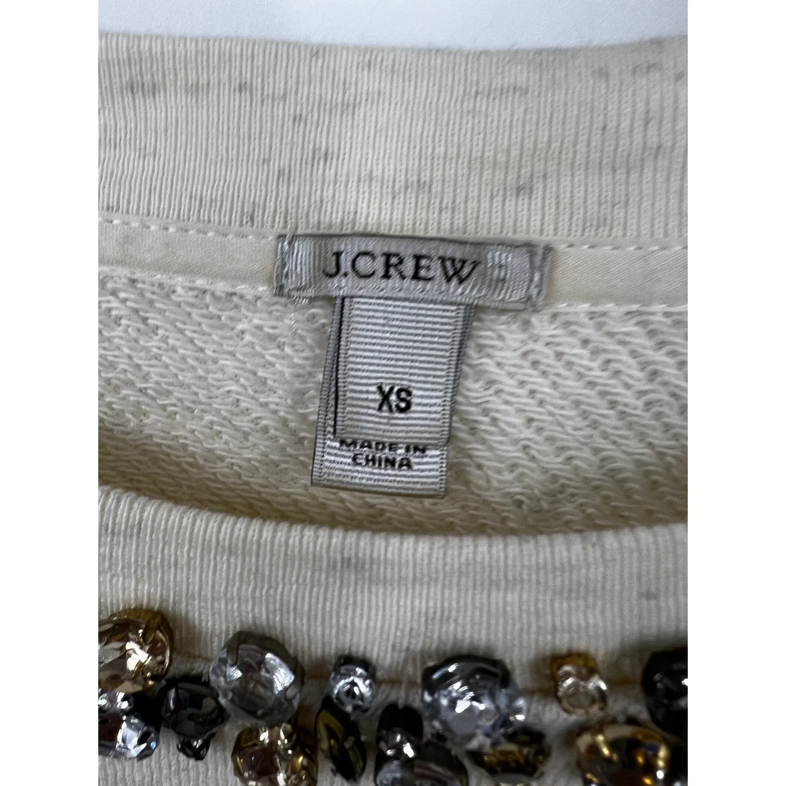 J Crew Sweatshirt Womens Crewneck Pullover Sweater Jewels Embellished Ivory‎ XS - Image 2