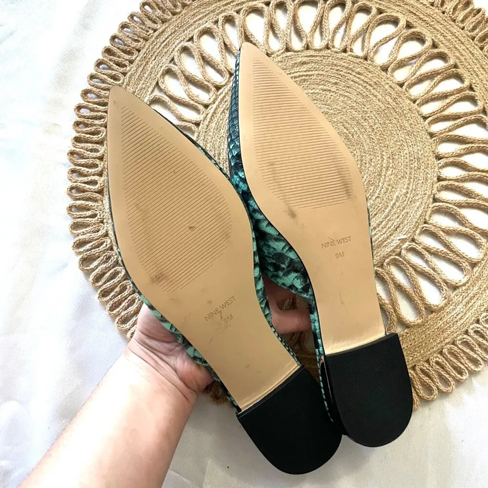 Nine West Blue Snakeskin Faux Leather Risha Mules Size 9 - Image 6