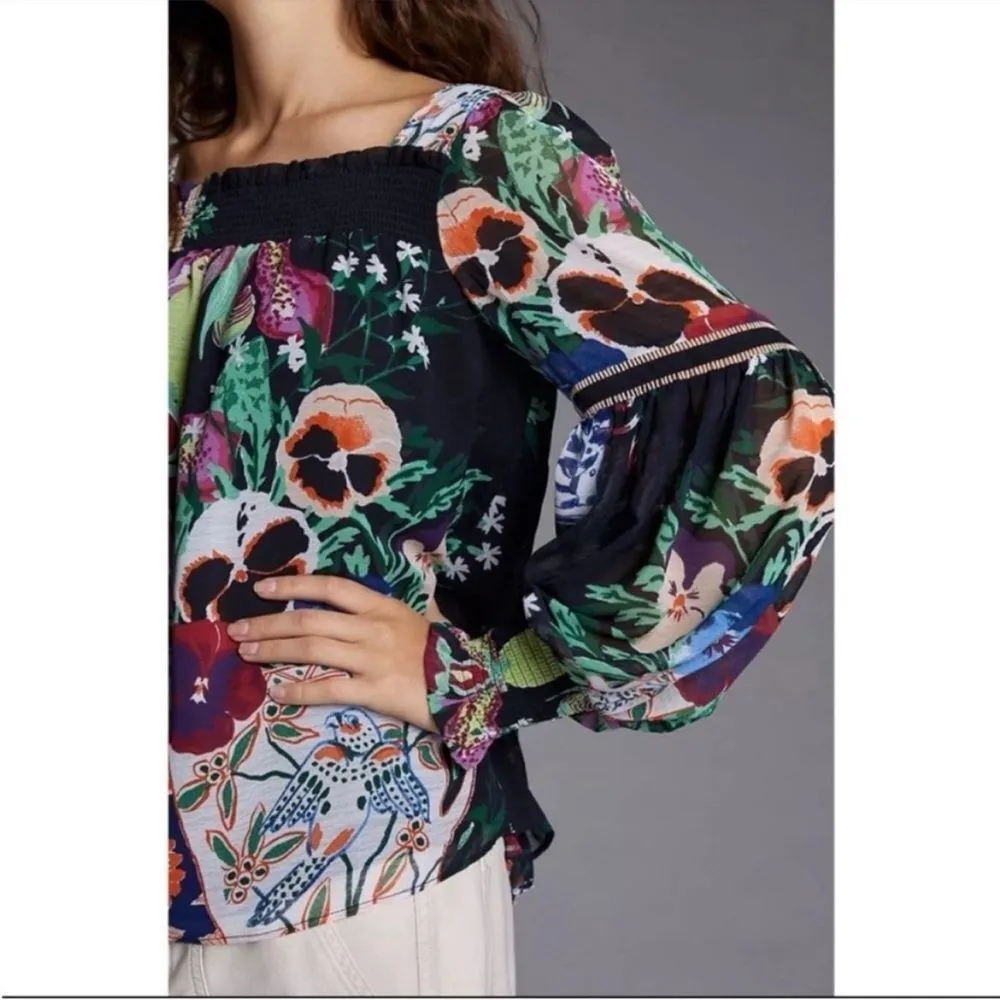 NWT Anthropologie Lil Sire floral tropical bohemian blouse size SP - Image 6