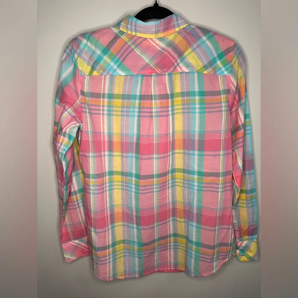 NEW Talbots 100% Cotton Button-Front Shirt – Pastel Easter Plaid – Women’s S - Image 3