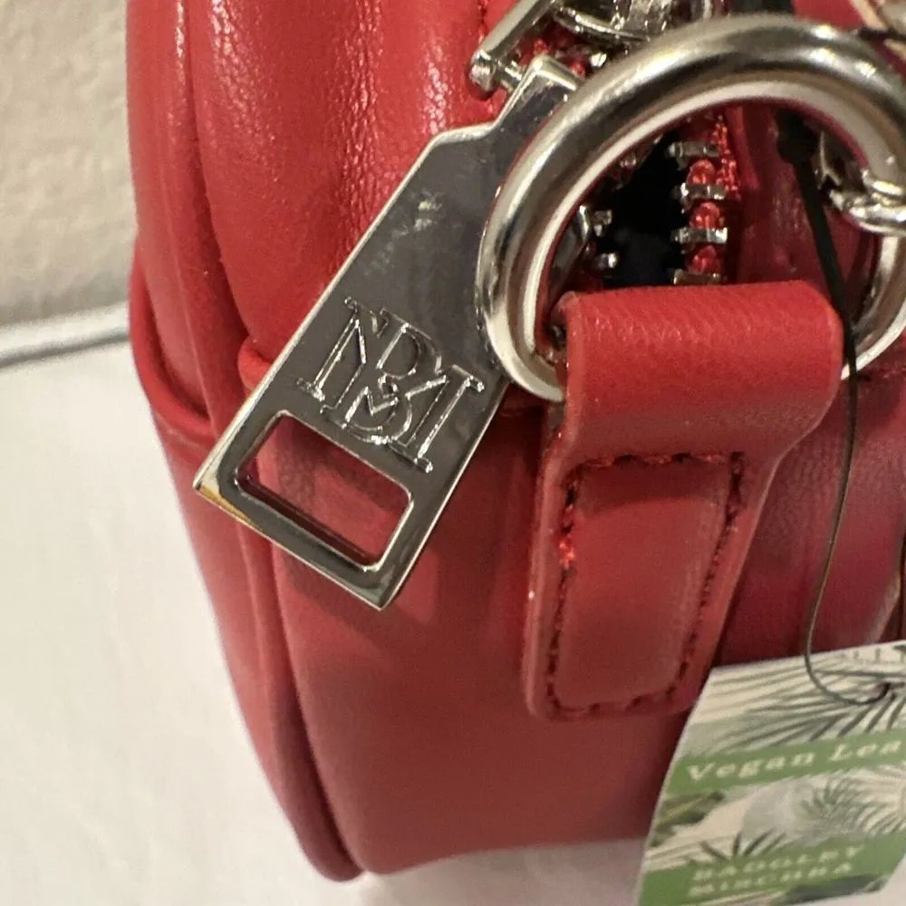 NWT Badgley Mischka Red Diamond Quilted Camera Bag with Pearls Vegan Leather - Image 3