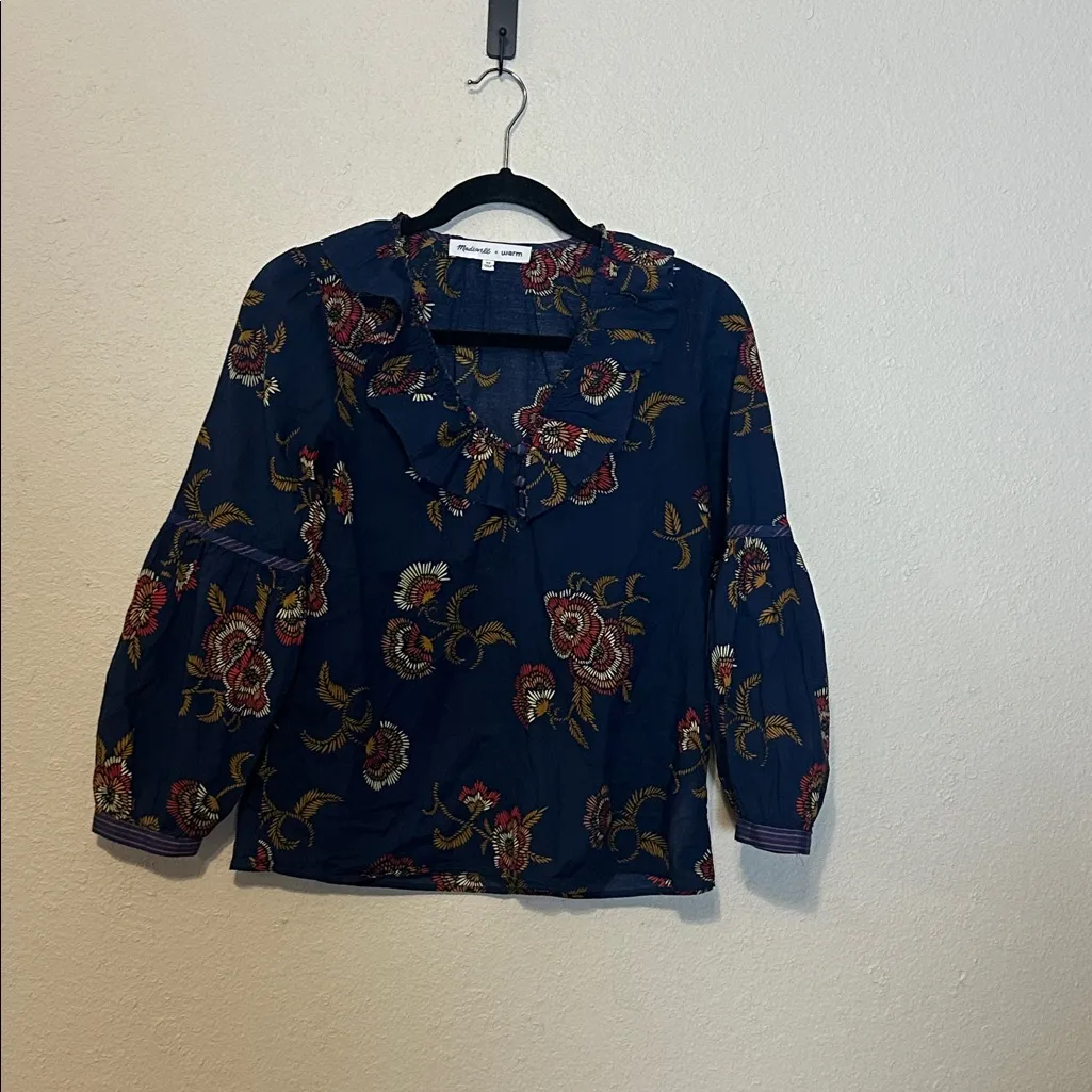 Madewell x Warm Ruffle-Collar Top in Honolulu Hibiscus Size XS - Image 3