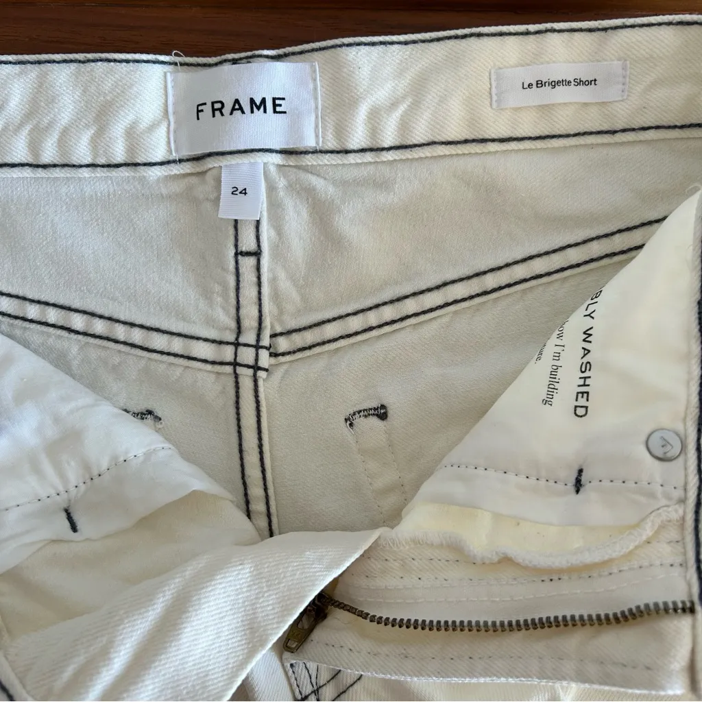 Frame Le Brigette High Waist Raw Hem Denim Shorts in Chalked Off White - Image 10