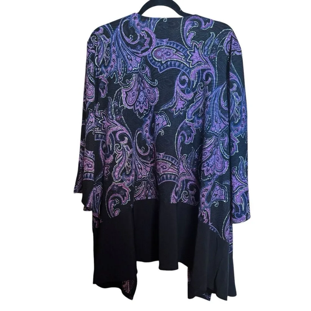 Any Wear Catherines Open Cardigan 2X 22 24W Multicolor Paisley Artsy Art To Wear - Image 6