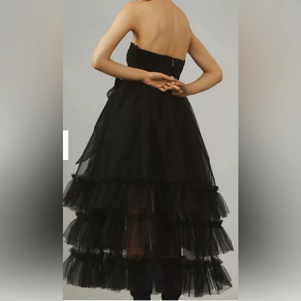 NWT Pilcro Black Strapless Detachable Tulle Lace Hourglass  Midi Dress; size M - Image 3