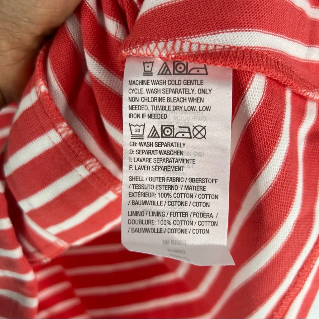 C Wonder Coral & White Striped Zip Front 3/4 Sleeve Collarless Round Neck Jacket - Image 8