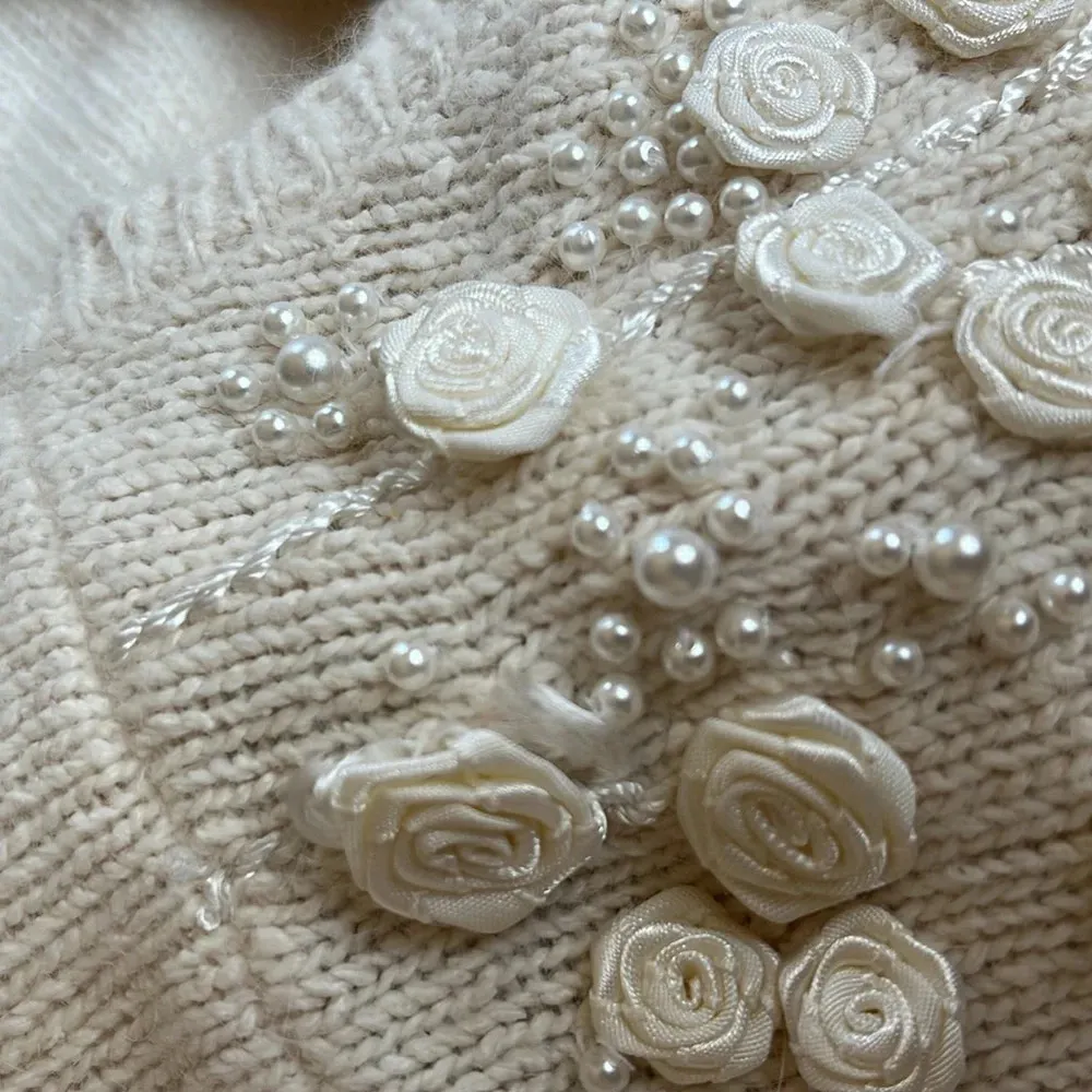 Sweater‎ Pearl Bride Cream coquette preppy feminine vintage girly soft boho cute White Size M - Image 15