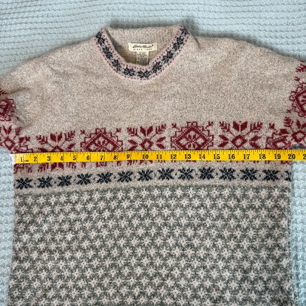 Vintage Eddie Bauer Fair Isle Wool Blend Tan Sweater Womens Small Nordic 90s Y2K - Image 6