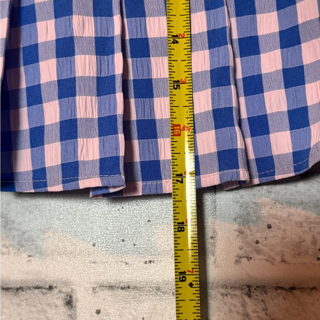 Nasty Gal Blue‎ and Pink Plaid skirt with belt, pleated gingham size 8 - Image 7