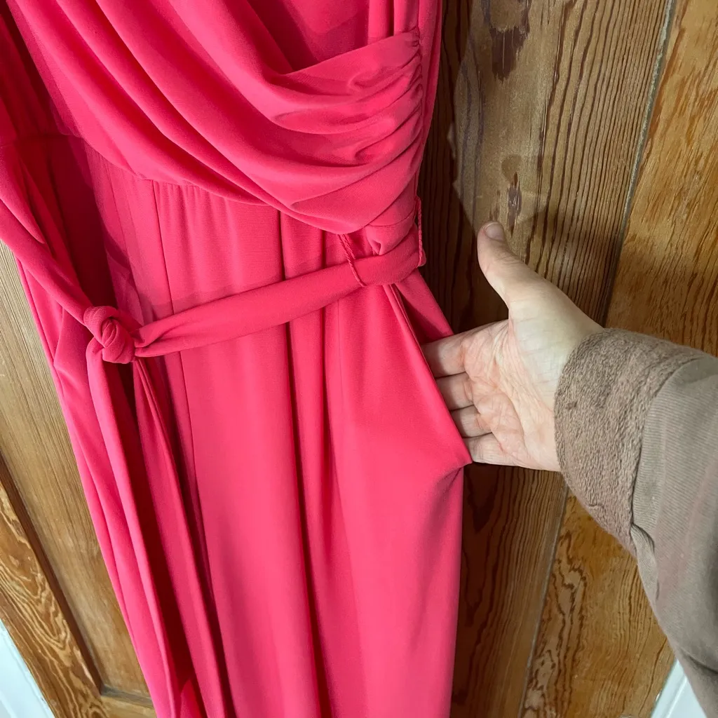 Eliza J Faux Wrap Wide Leg Jersey Knit Jumpsuit Strawberry Pink Sz M💛🍄 - Image 6
