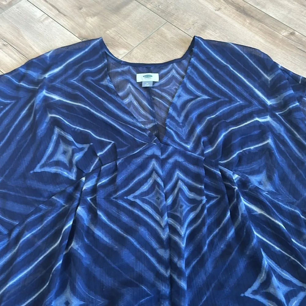 4/$25 NWT Old Navy Crinkle Chiffon Kimono Swim Blue Combo Navy Cover-Up Sz M - Image 5