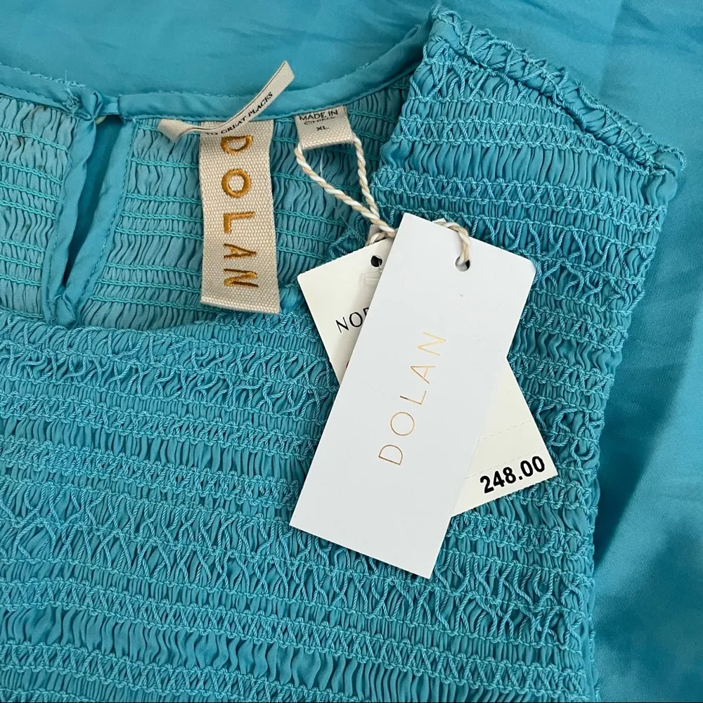 Dolan Smocked Bodice Maxi Dress Ruffle Blue Aqua Size XL NWT $248 - Image 10