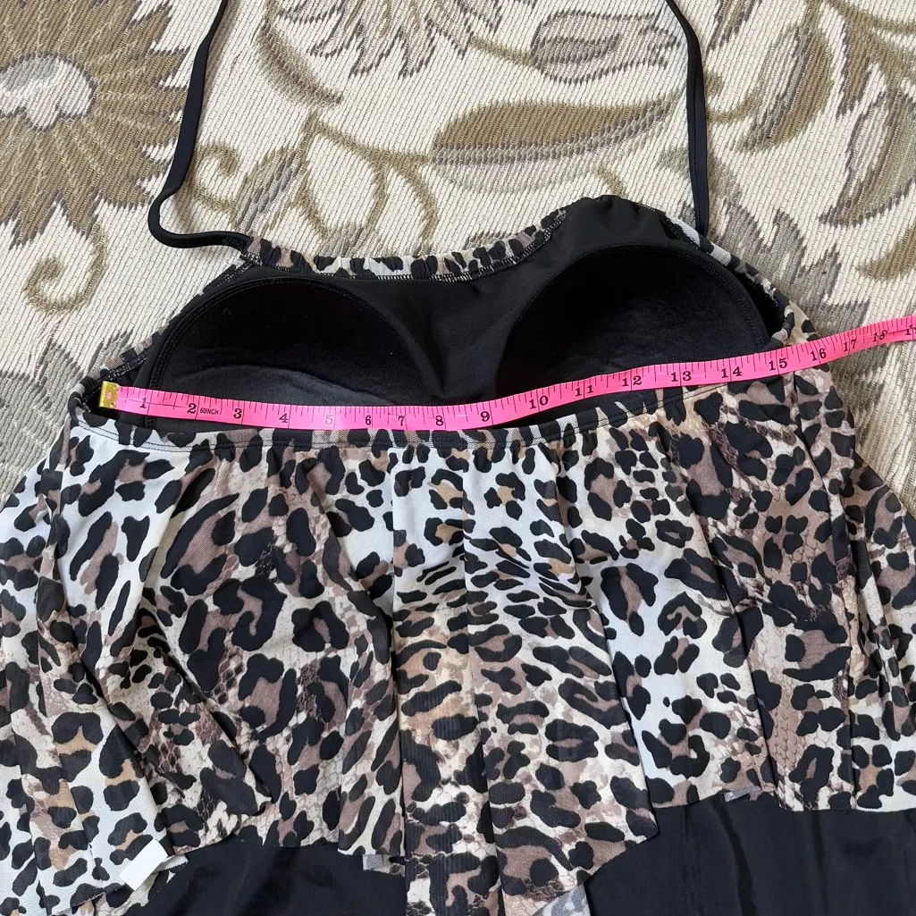 Swimsuits for All Tankini Top Swim Leopard Print Halter Handkerchief 16 New Brown - Image 4