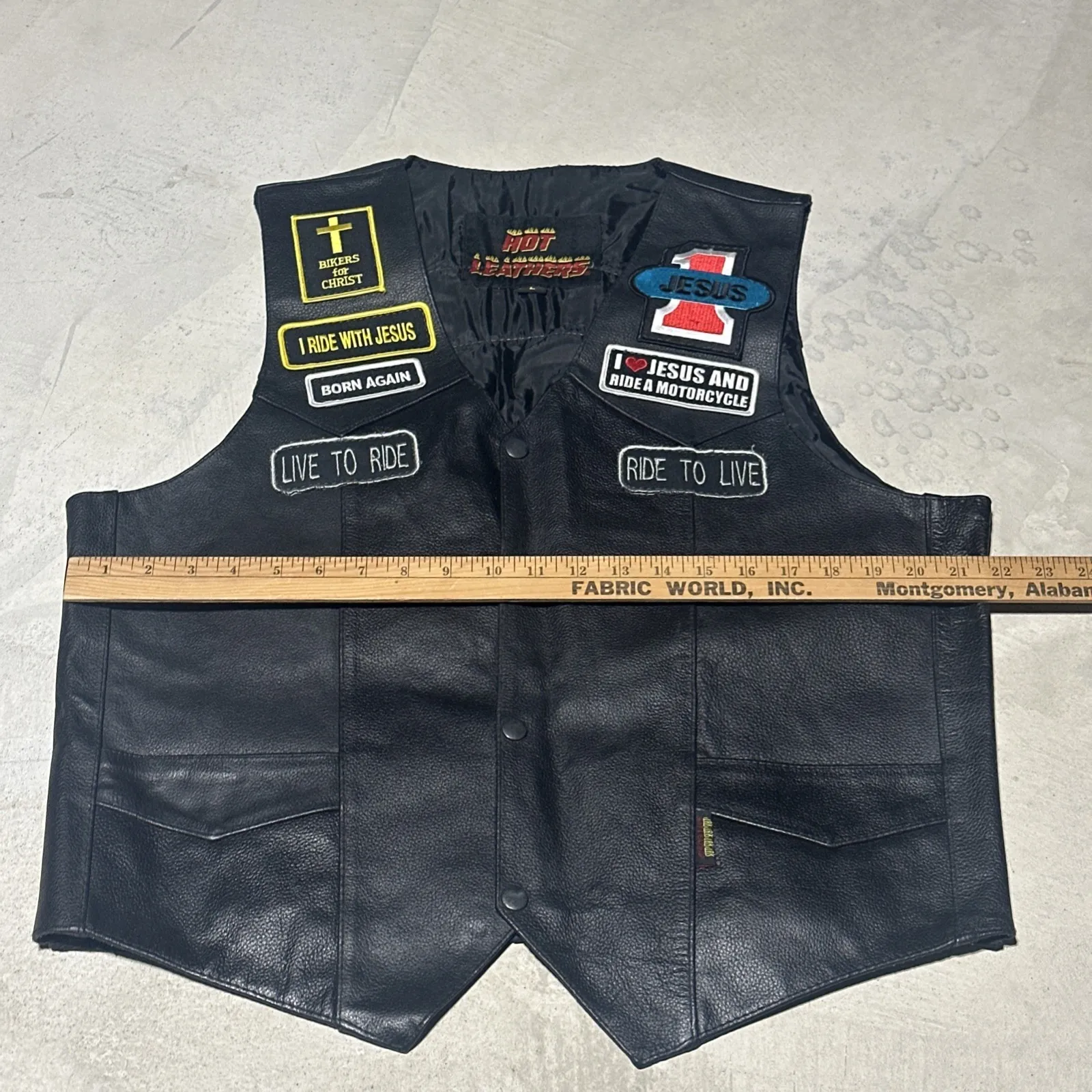 Vintage 90s Leather WWJD Riders For Christ CMC Patches Biker Vest HOG Jesus Black Size L - Image 8