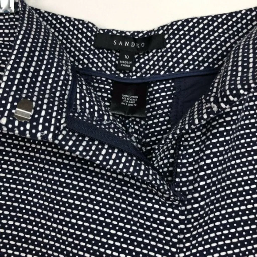 Sandro Dress Shorts 10 Chino Printed‎ Cotton Black White Pockets Womens - Image 4