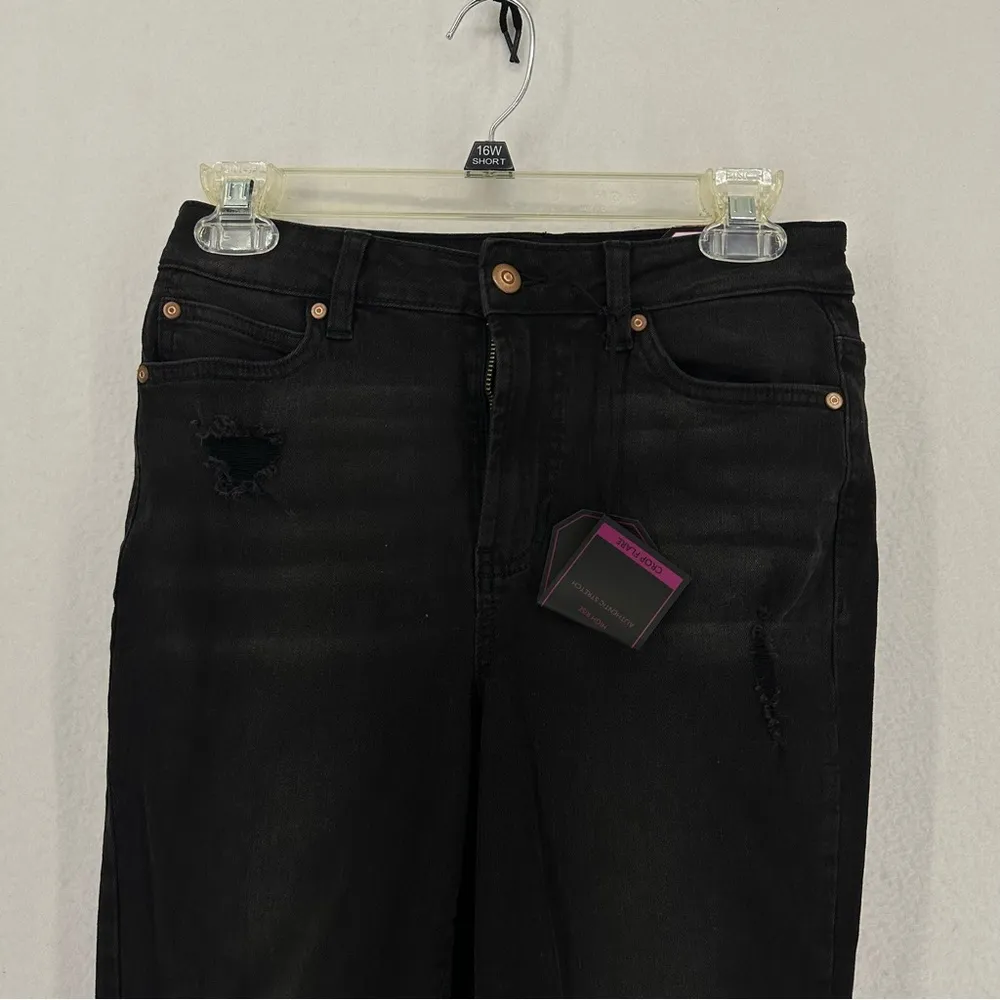 NWT No Boundaries High Rise Crop Flare Stretch Distressed Jeans Women’s 9 Black - Image 2