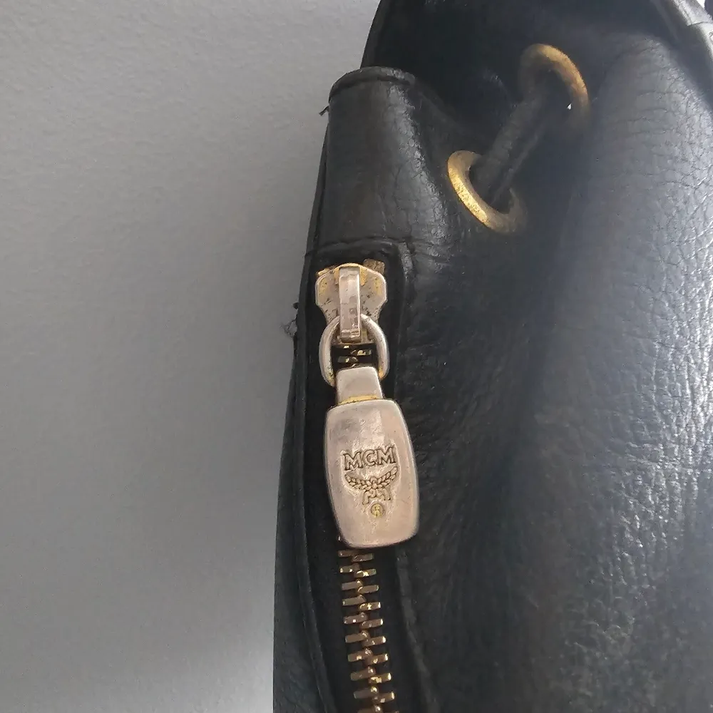 Black Pebbled Calf Leather Gold Logo Backpack - Image 10