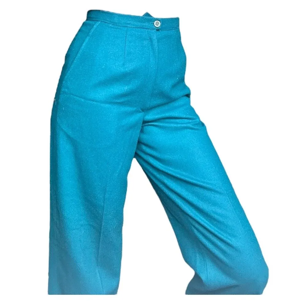 Vintage 60/70s Pendleton teal trousers size small 23” high rise wool - Image 3