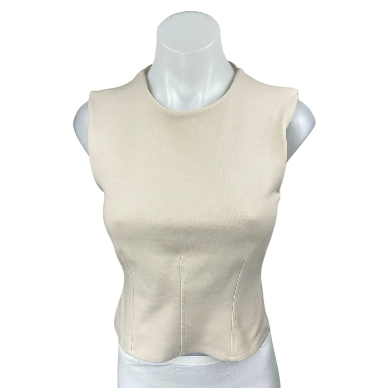 Zara Beige Sleeveless Crew Neck Zip Corset Bustier Cami Camisole Tank Crop Top M - Image 2