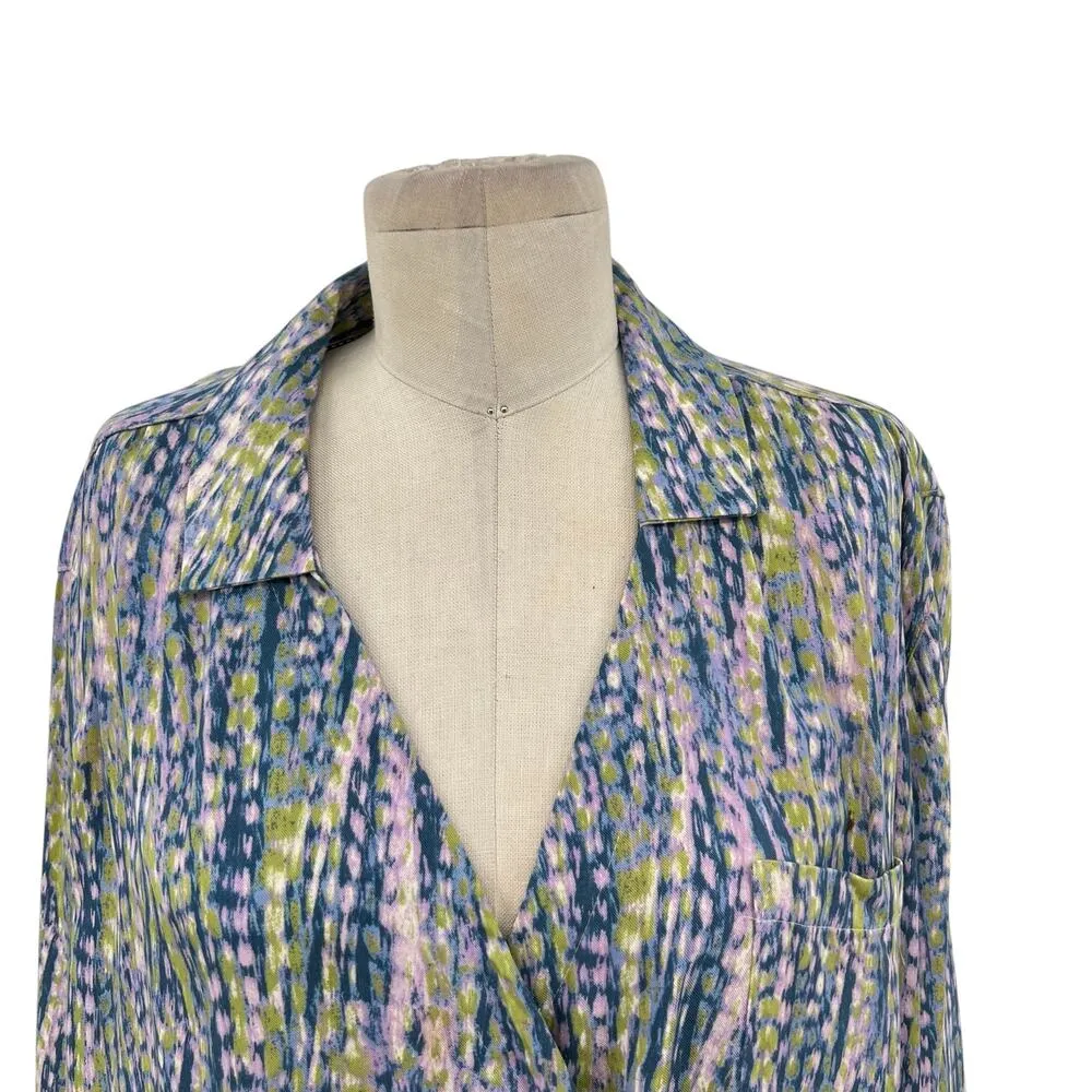 Anthropologie Pilcro Tisha Surplice Blouse Abstract Blue Green Purple Size Large - Image 4