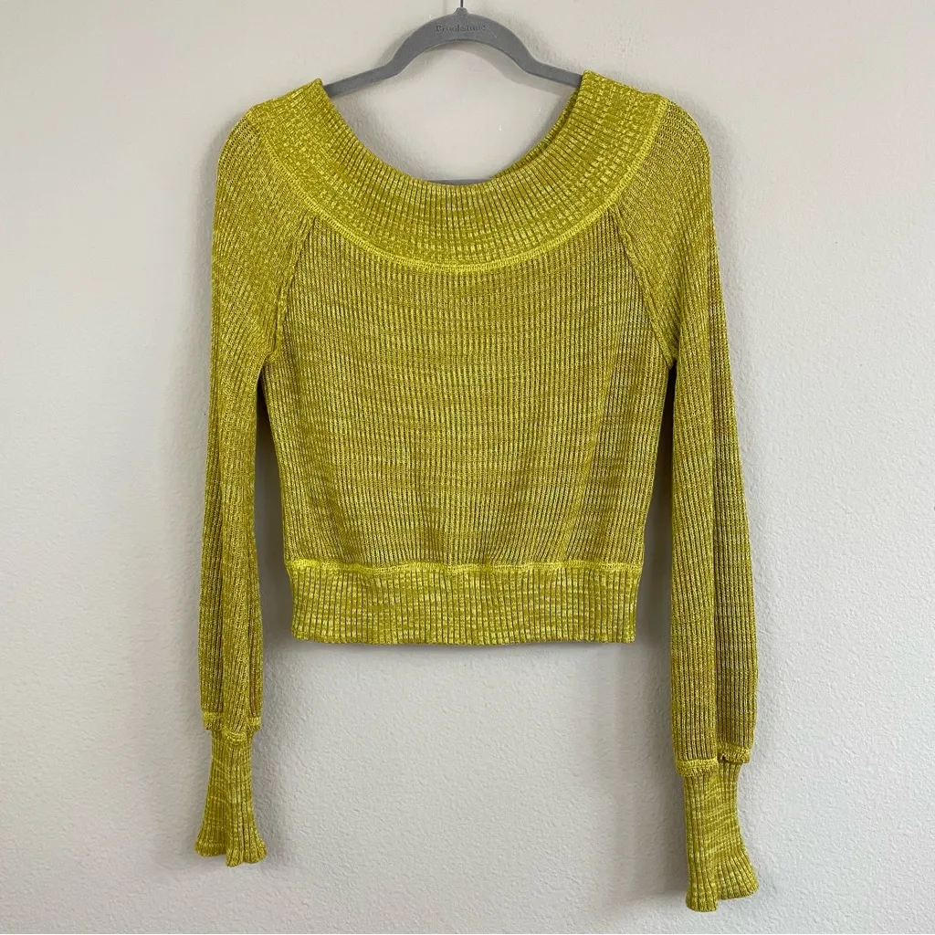Free People Rush Crush Off the Shoulder Crop Sweater in Verbena Combo Size XS - Image 3