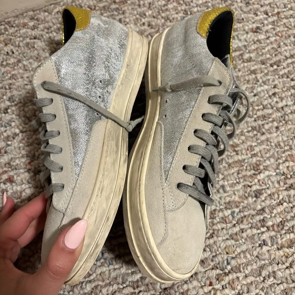 P448 John Low Top Leather Sneakers in Gold Silver- Size 38 (Size 7.5/8) - Image 8