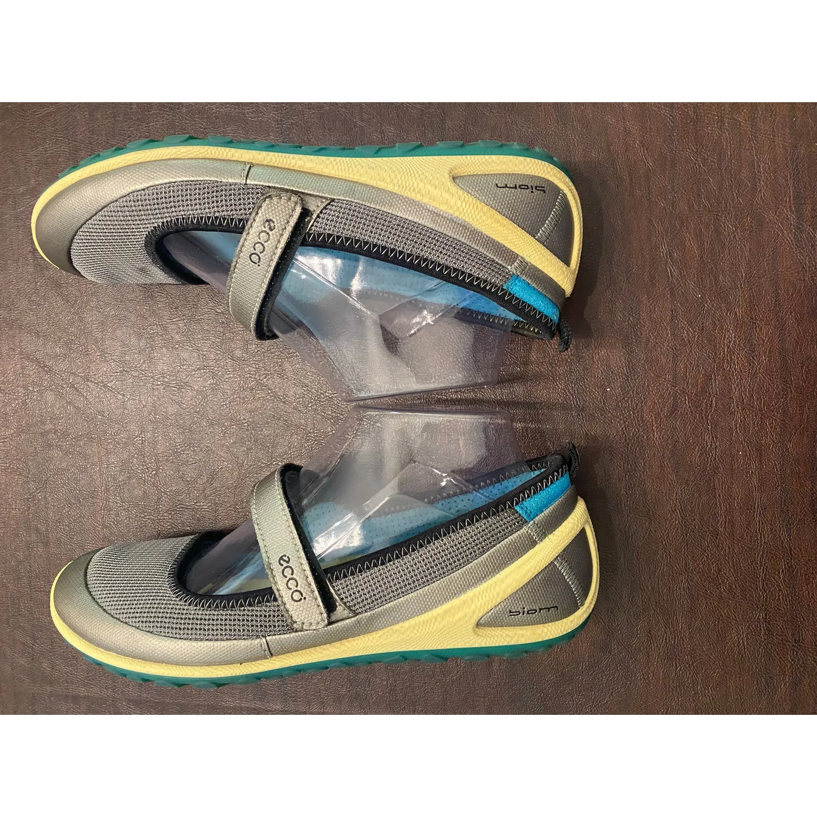 ECCO BIOM Natural Motion Mary Jane Shoes Gray Teal Mesh‎ Size 39 US 8.5 Minimal - Image 5