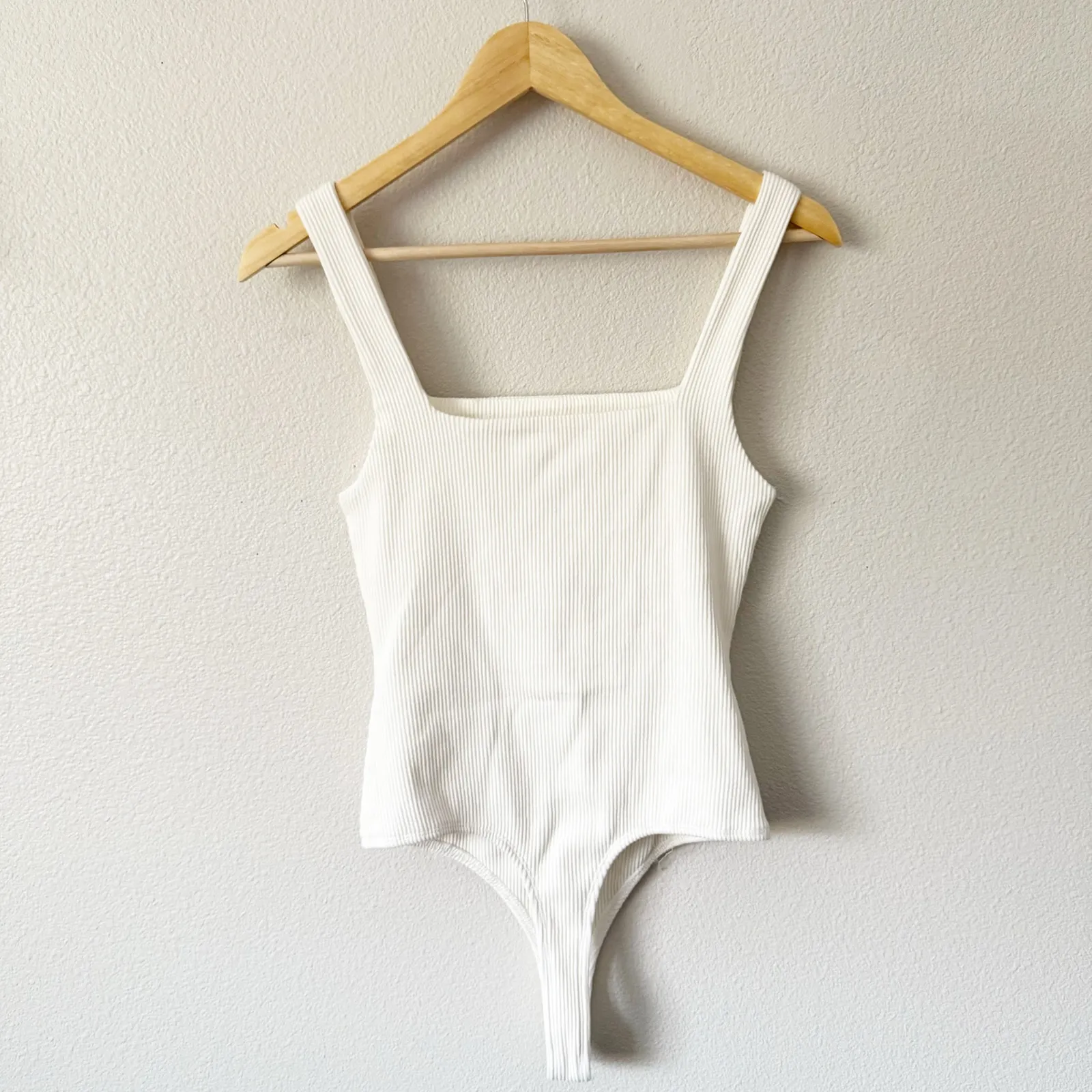 BY TOGETHER | NWT White Ribbed Square Neck Bodysuit Snap Closure | Size Large - Image 5