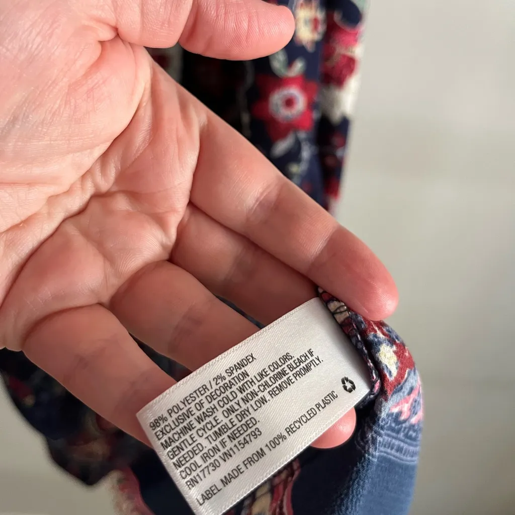 Knox Rose Boho Floral Off Shoulder Tassel Midi Dress M Navy Red Border Print - Image 5