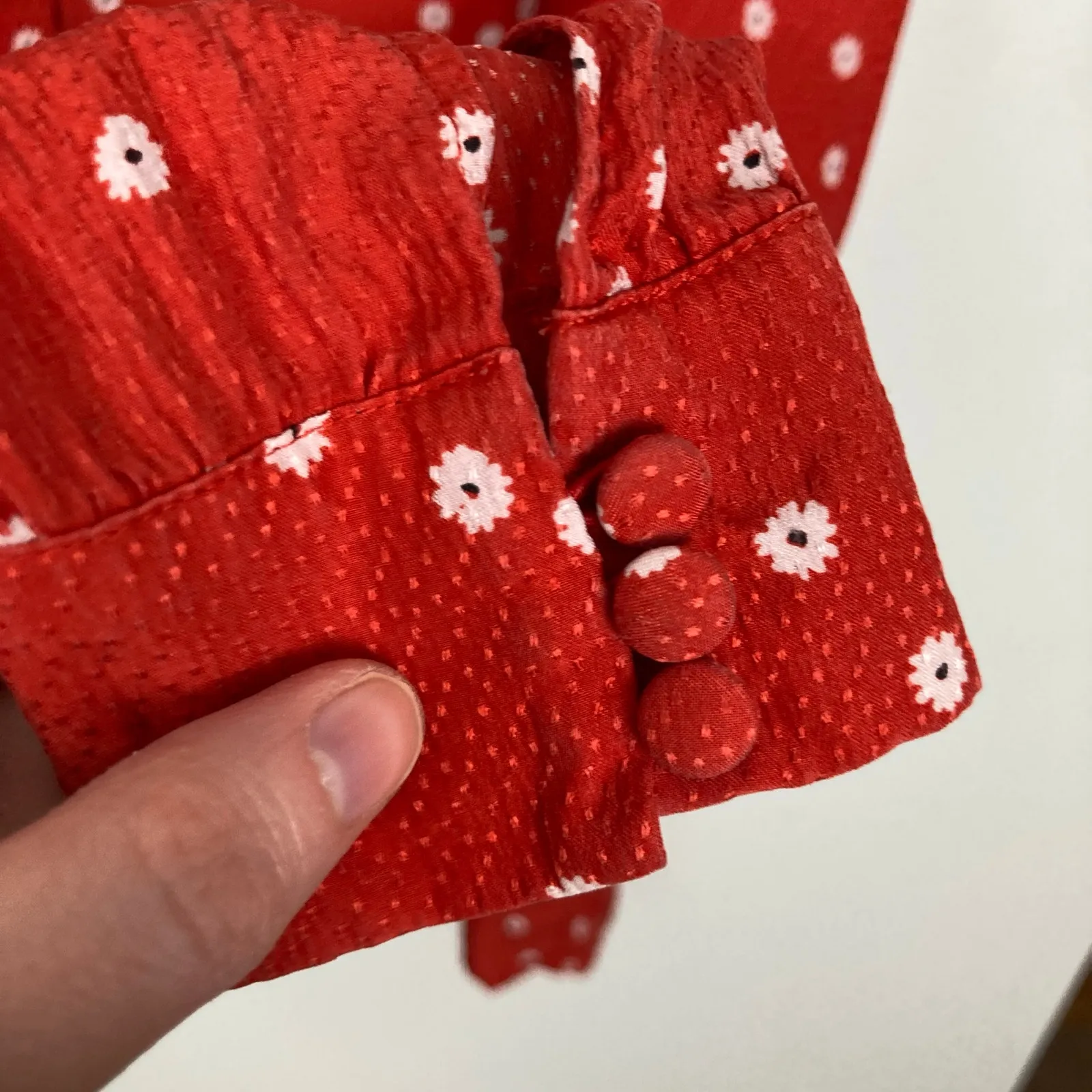 Sezane Womens 36 Red Microfloral Silk Lady Shirt Quiet Luxury Old Money Romantic - Image 7