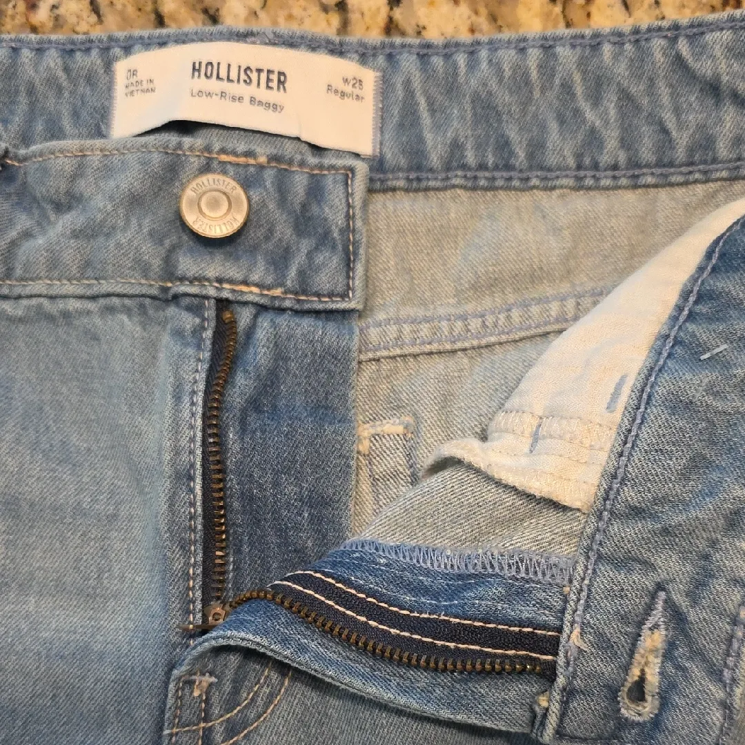 Hollister Jeans Baggy Low-Rise Wide-Leg Distressed Denim Medium Wash Size 25 - Image 7