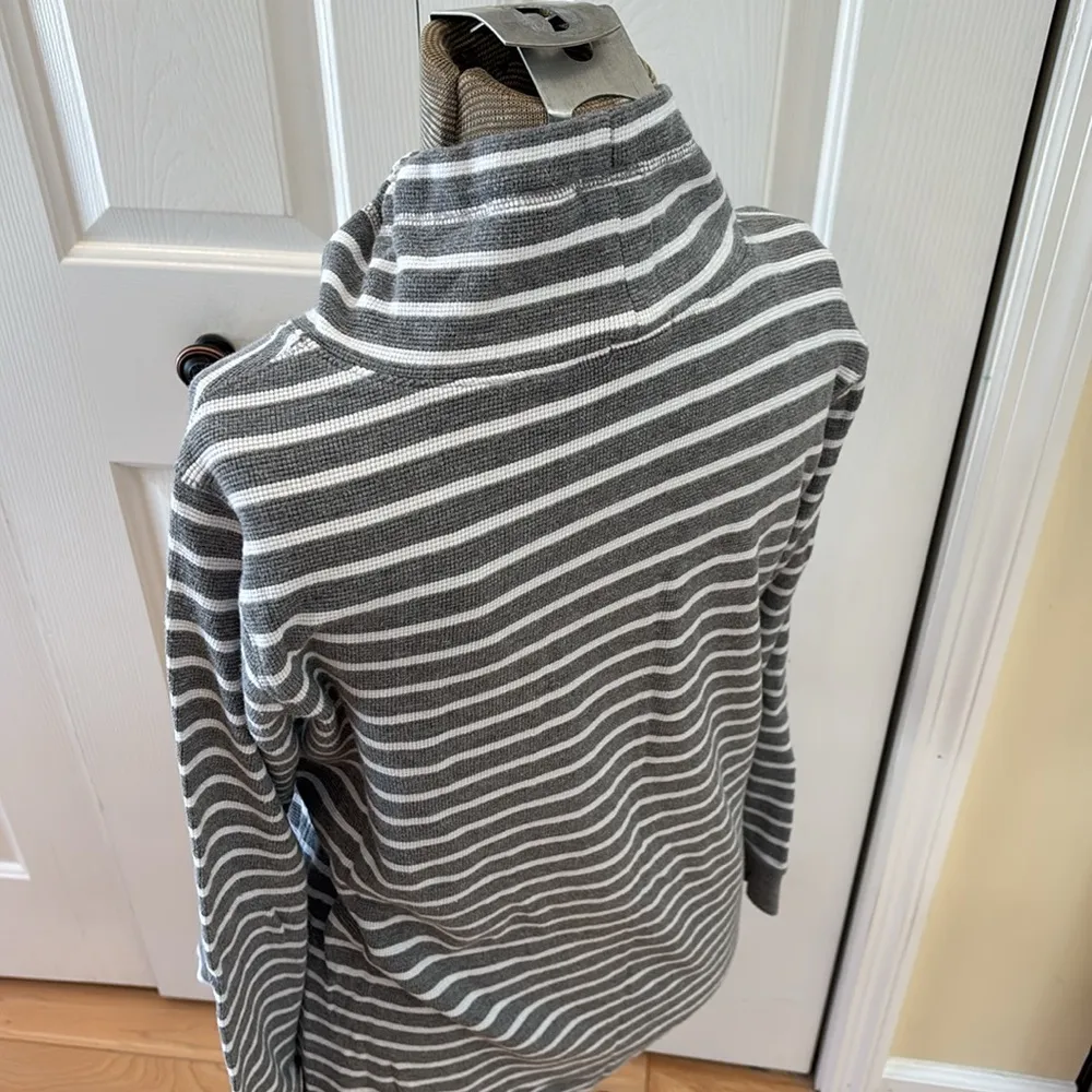 J Crew gray and white striped drawstring scuba waffle pullover sweatshirt - Image 6