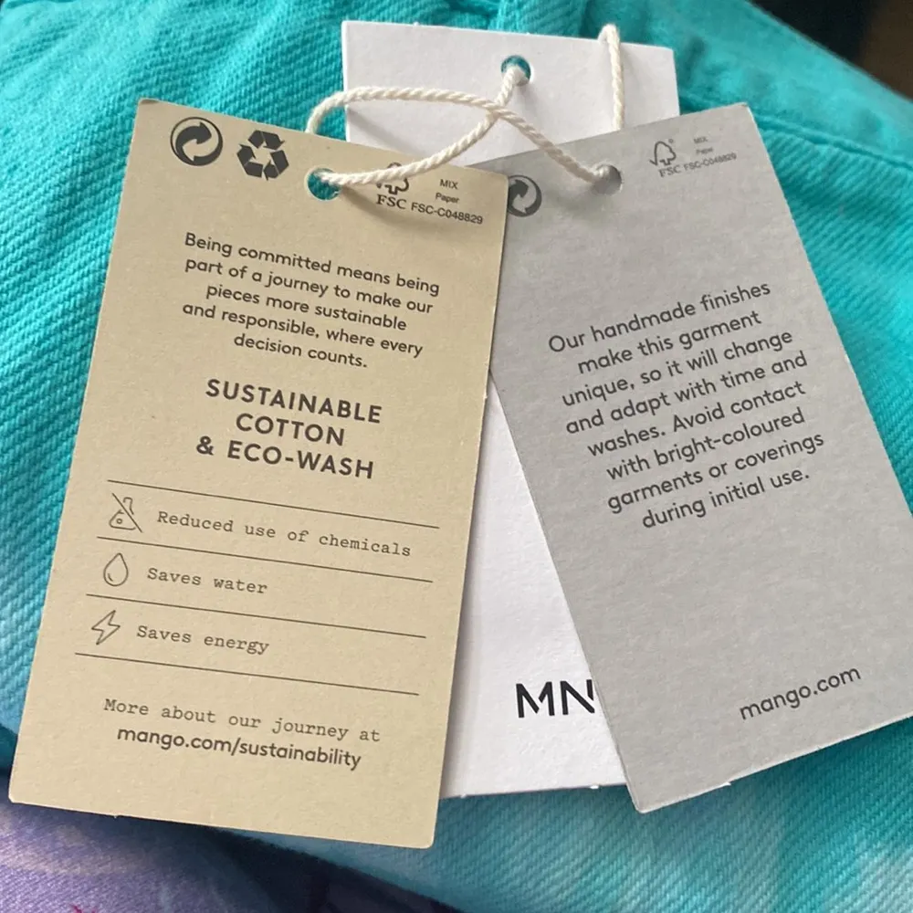 New MNG Teal & White Tie Dye Stripes Denim Wide Leg Jean Punk Trendy Festival - Image 6