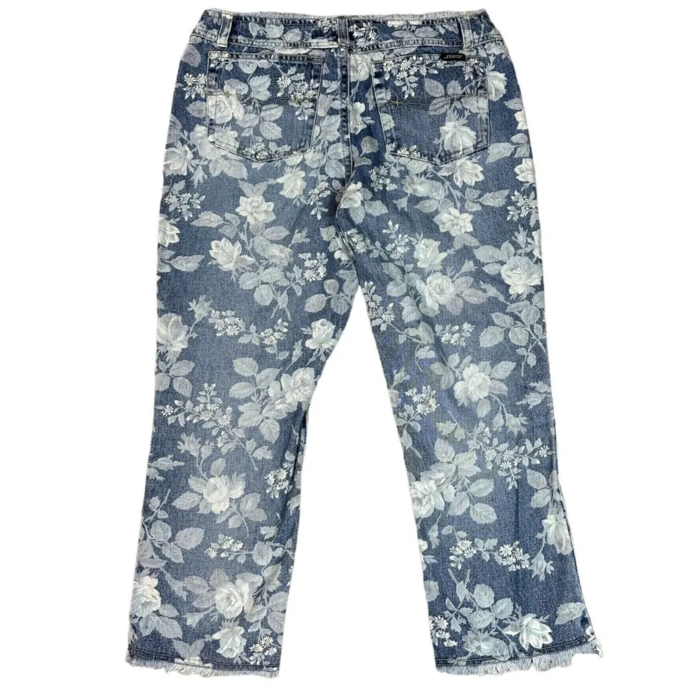 Stephen Hardy Squeeze Y2K Vintage Floral Low Rise Cropped Jeans Raw Hem Size 7/8 Blue - Image 2