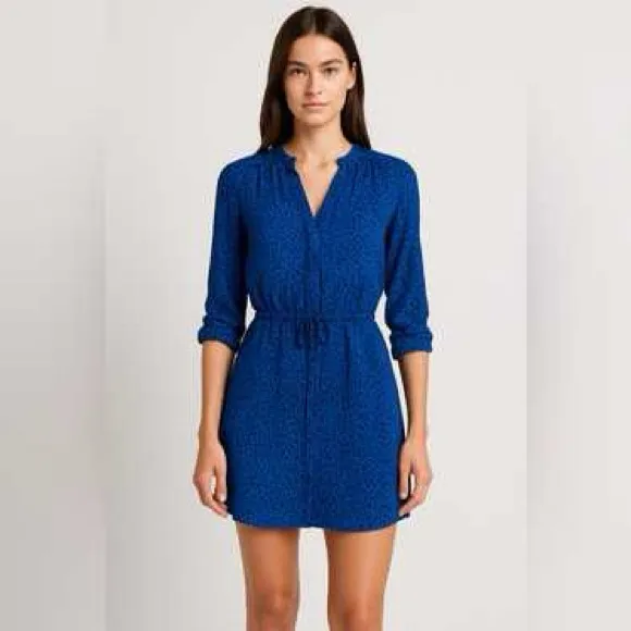 Aritzia Babaton 100% Silk Dress Size Small V Neck Print Shirt Dress Drawstring - Image 3