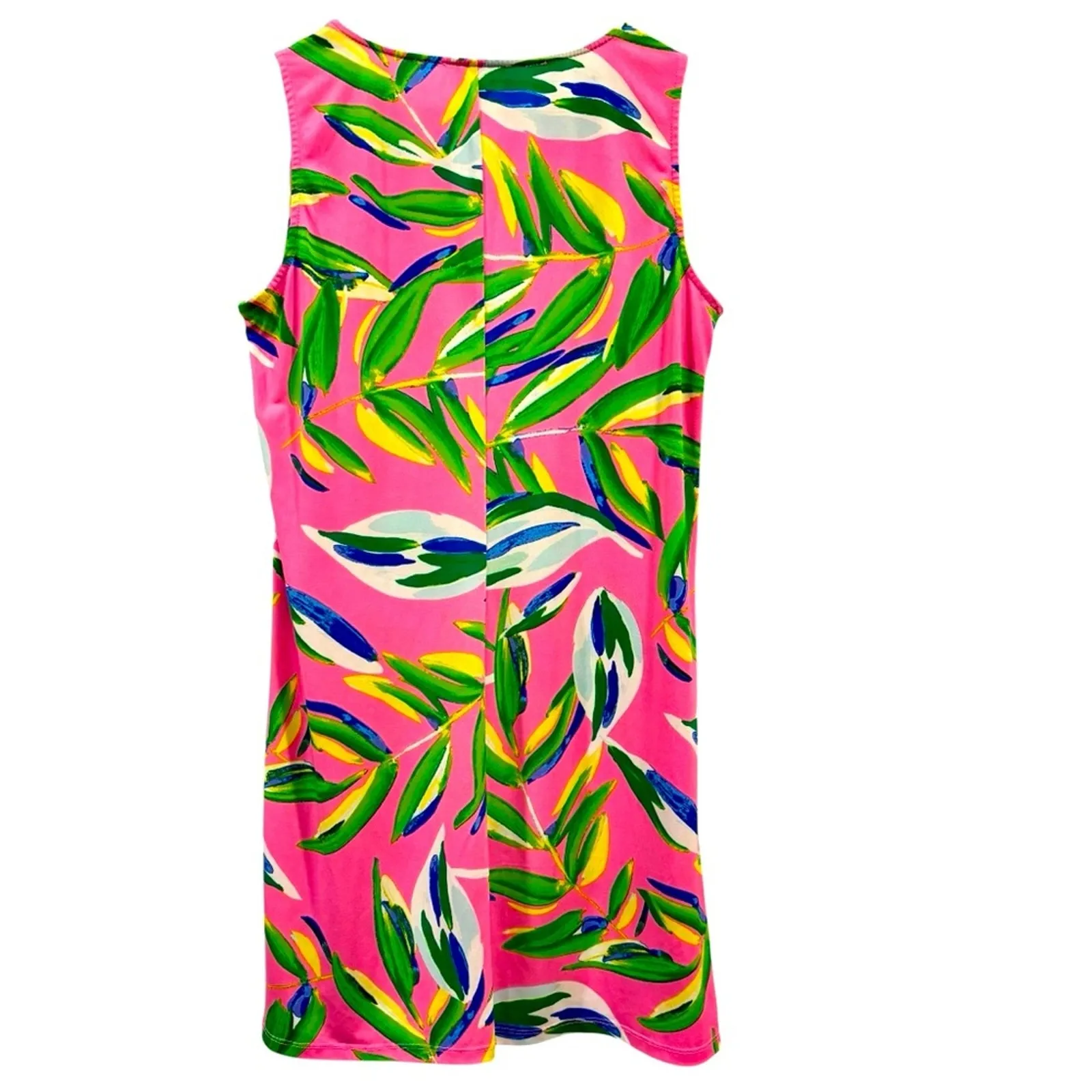 VTG Tropical leaf sleeveless shift dress, Pink, Green Blue mini, Size Med petite Pink - Image 2