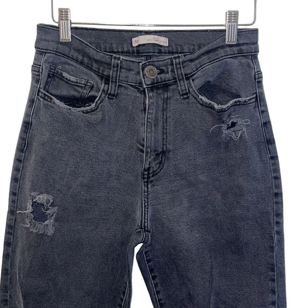 So Womens High Rise Distressed Crop Skinny Mom Jeans‎ Black Size 27 - Image 2