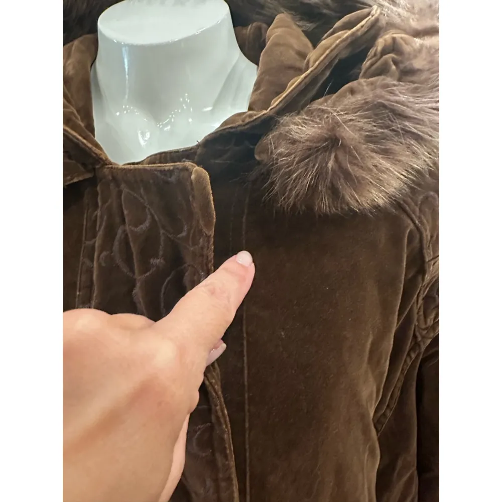 Women's Express Brown Velvet Parka Jacket Size L - Image 5