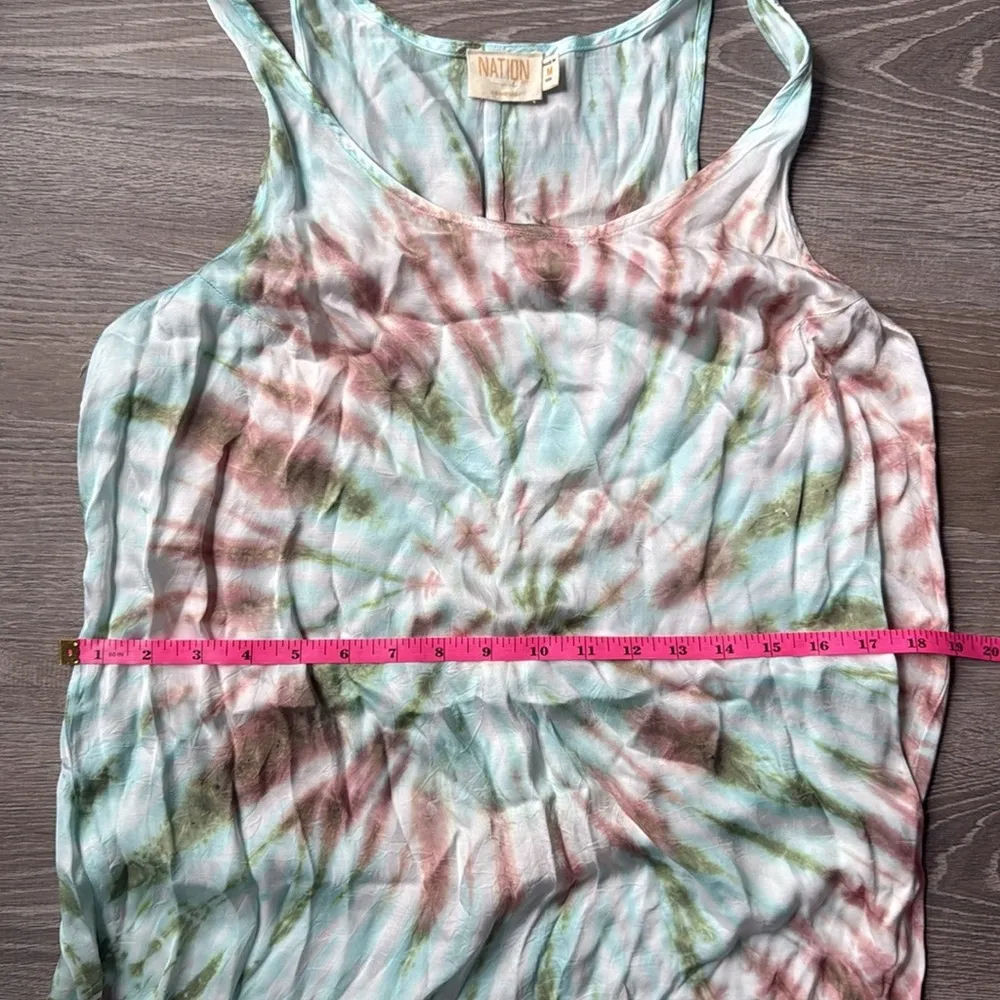 Nation LTD Paloma Dress Tie Dye Green White Tan Silky Dreamsicle Medium - Image 10