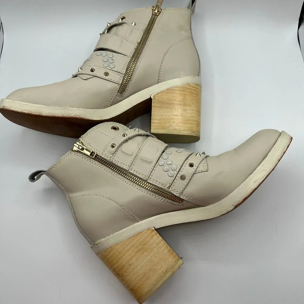 Kelsi Dagger Brooklyn Studded Wallace Buckle Leather Boots Cream Block Heel 8.5 - Image 9