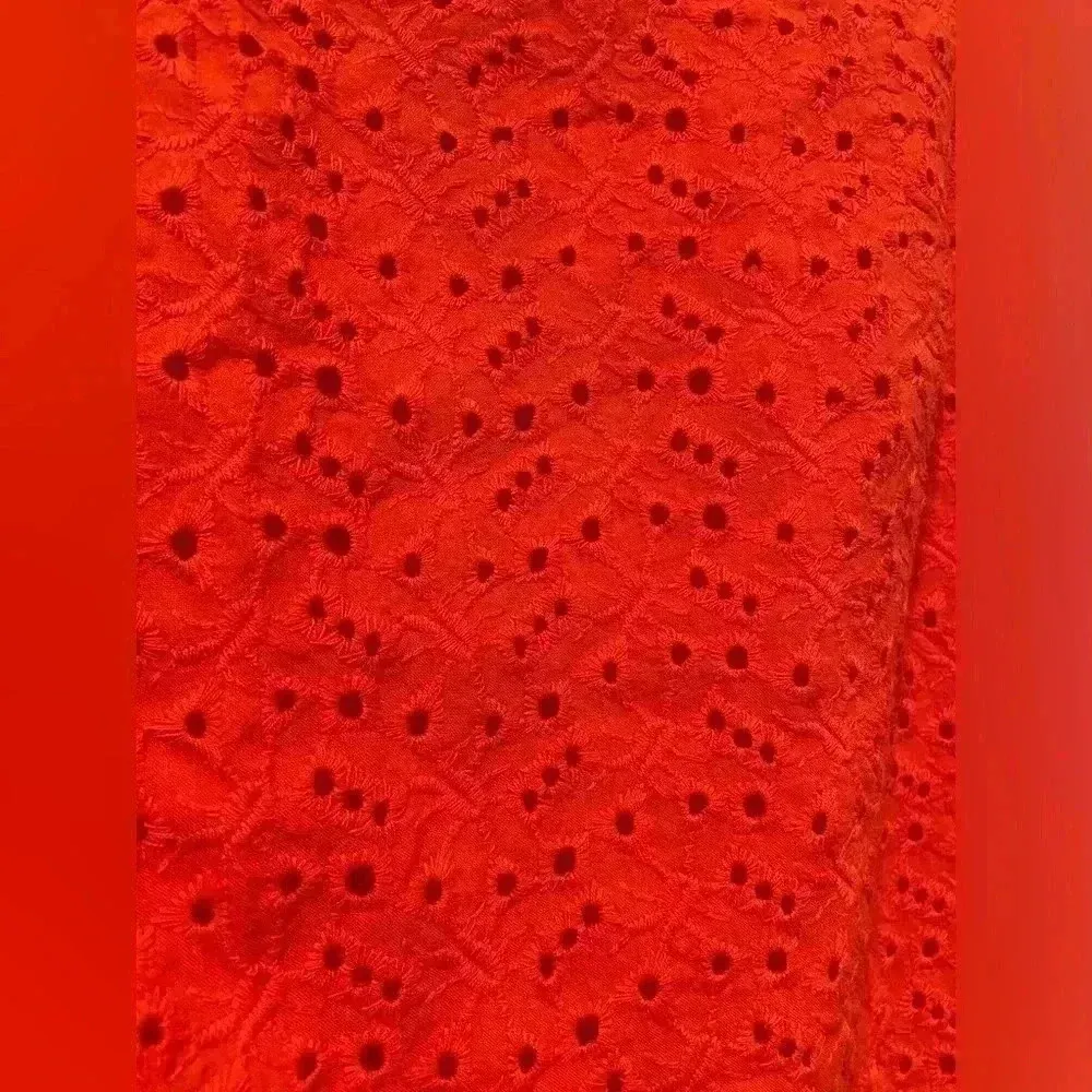 L.L. Bean Favorite Fit Cotton Lace Eyelet Mini Skirt Lined Size 12 Orange - Image 3