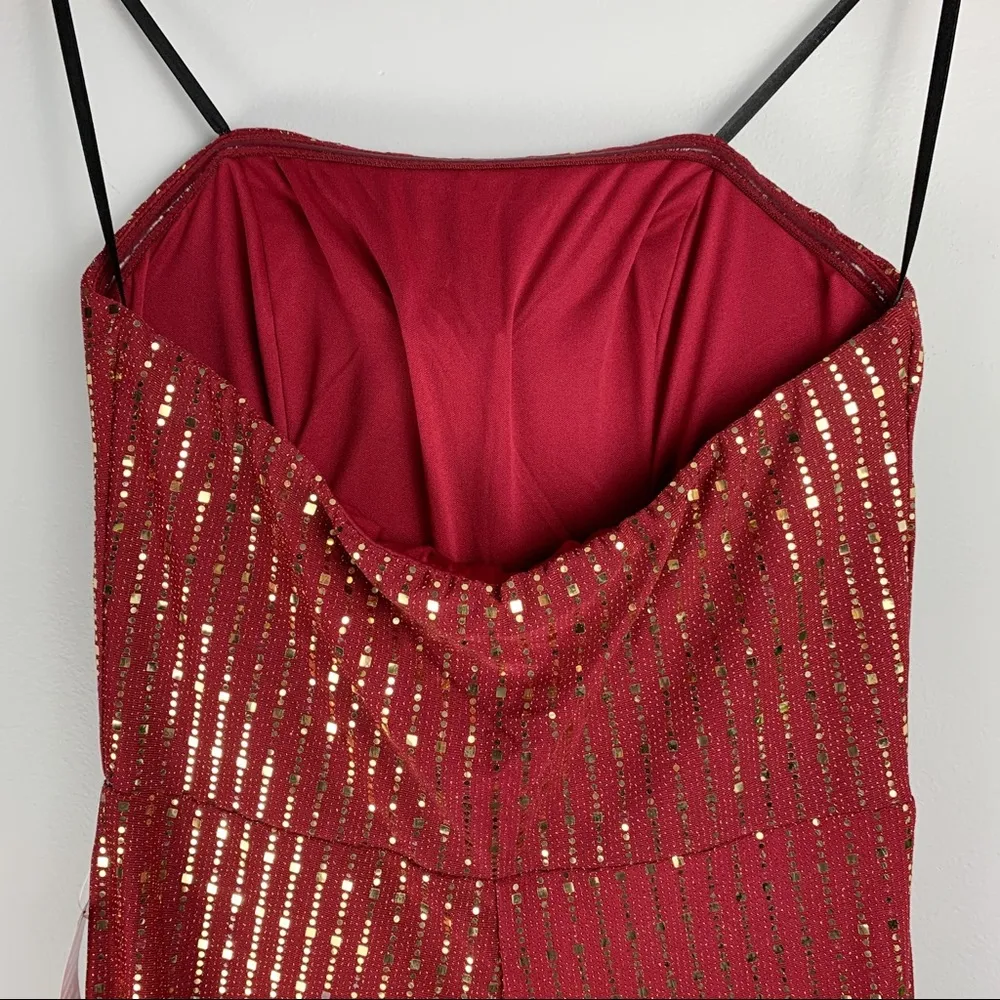 B. Smart Red Gold Sequin Strapless Jumpsuit - Image 8