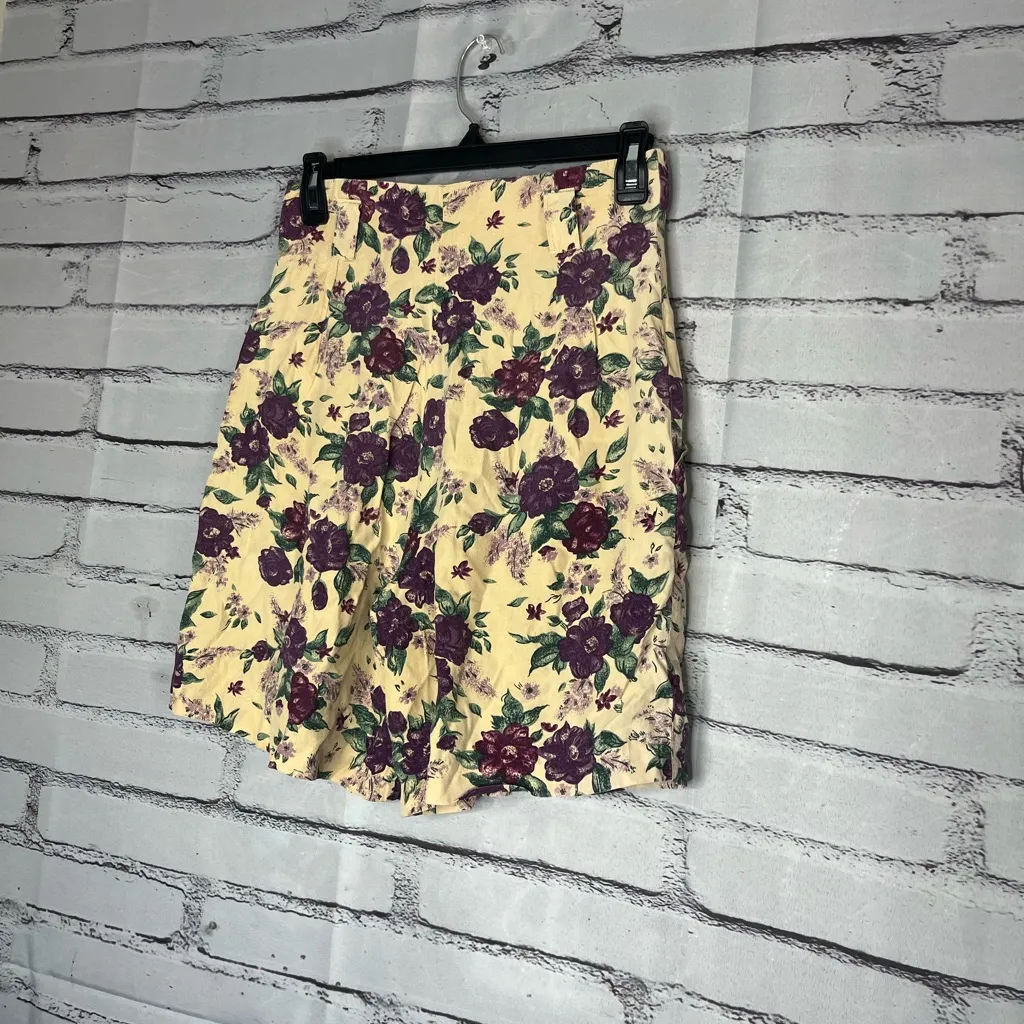 Rampage Floral High-Waist Shorts Sz 5 Tan Purple Cream Lightweight Cotton Blend - Image 8