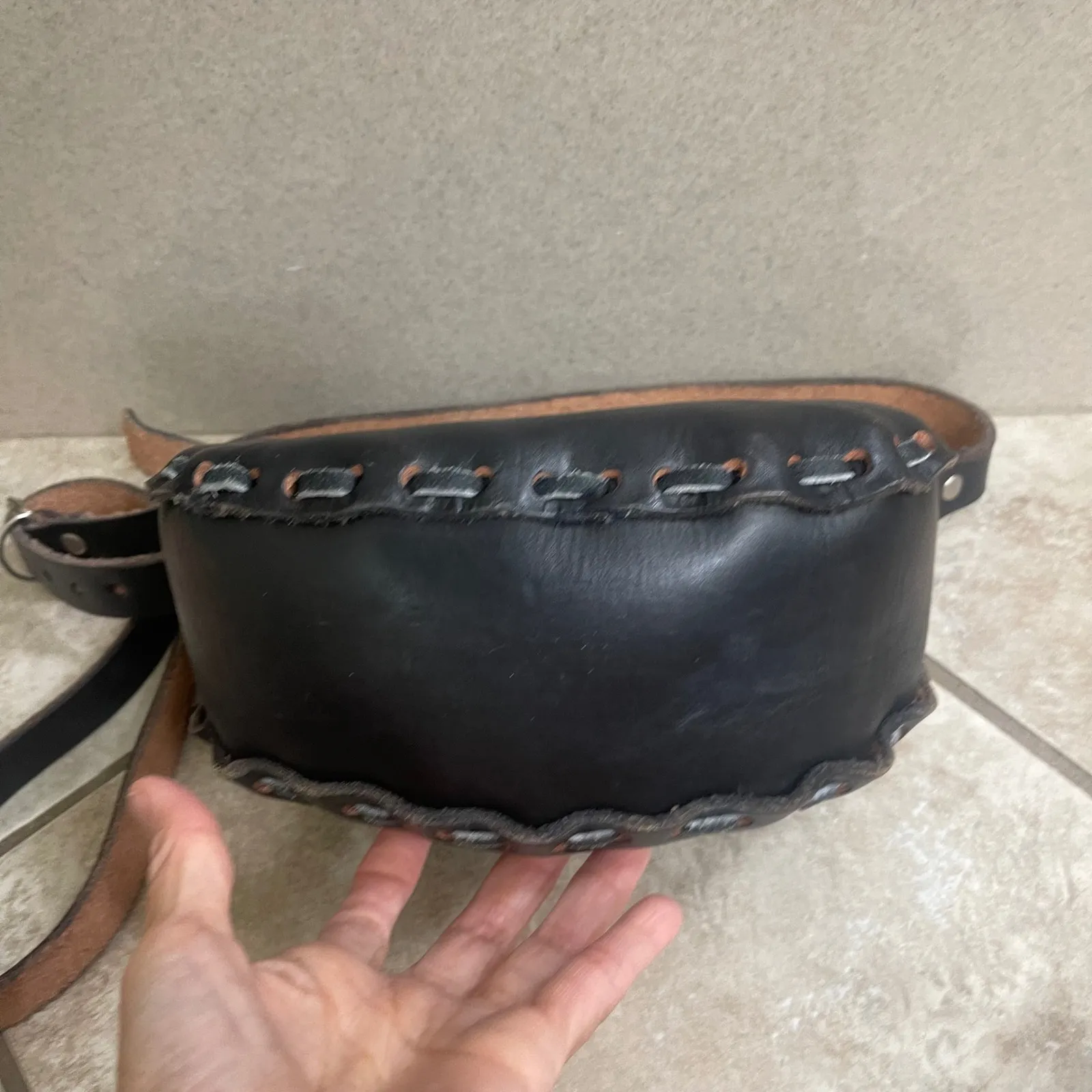 Mexican Black‎ Leather Floral Tooled Crossbody Bag Small Purse Bohemian Boho Black - Image 6