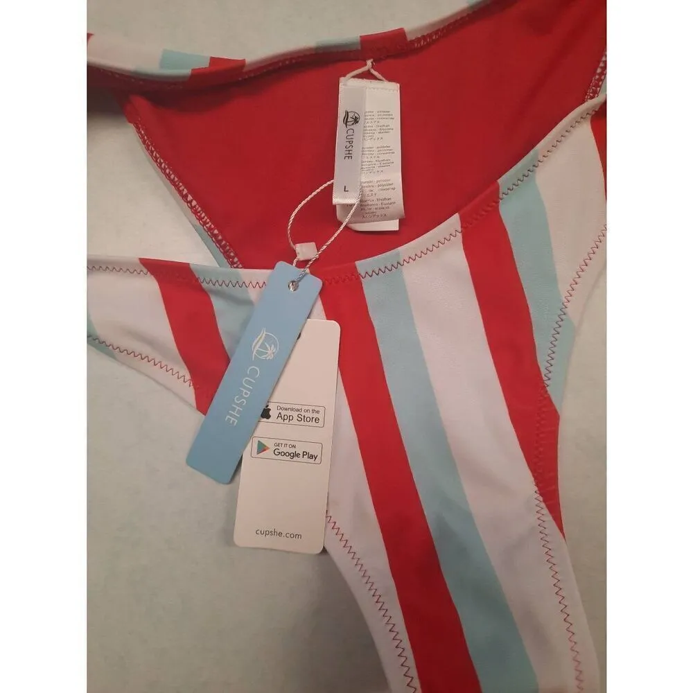 NWT Cupshe size L Red White Blue Stripe Bikini Bottom - Image 2